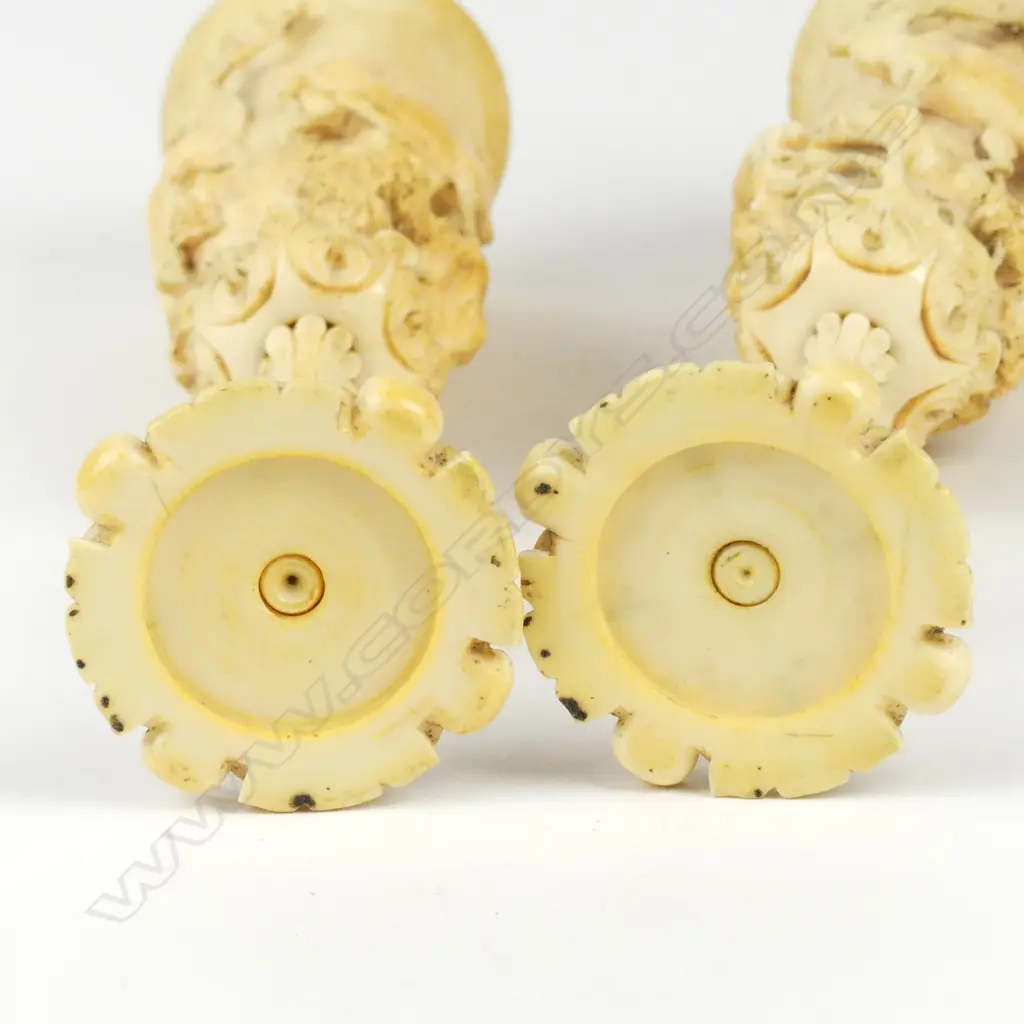 A pair of 19thC German carved ivory wine flutes Image 1++