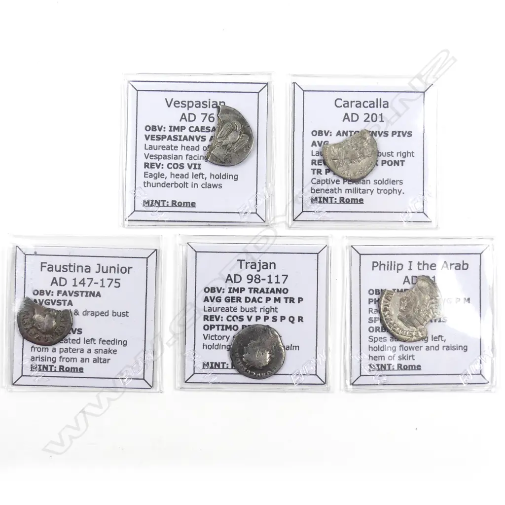 Five ancient Roman denarius coins Image 1++