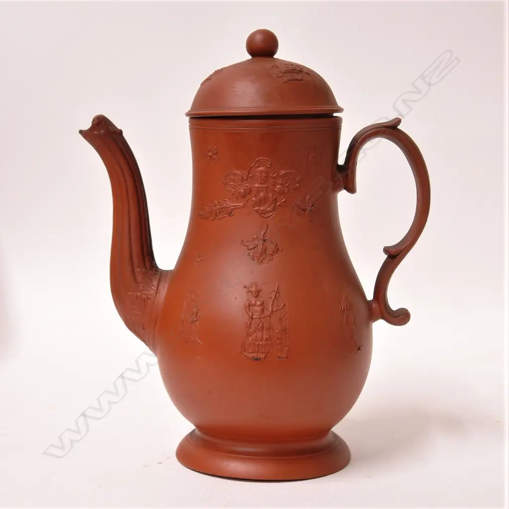 An 18thC early George III redware lidded coffee pot Image 1++