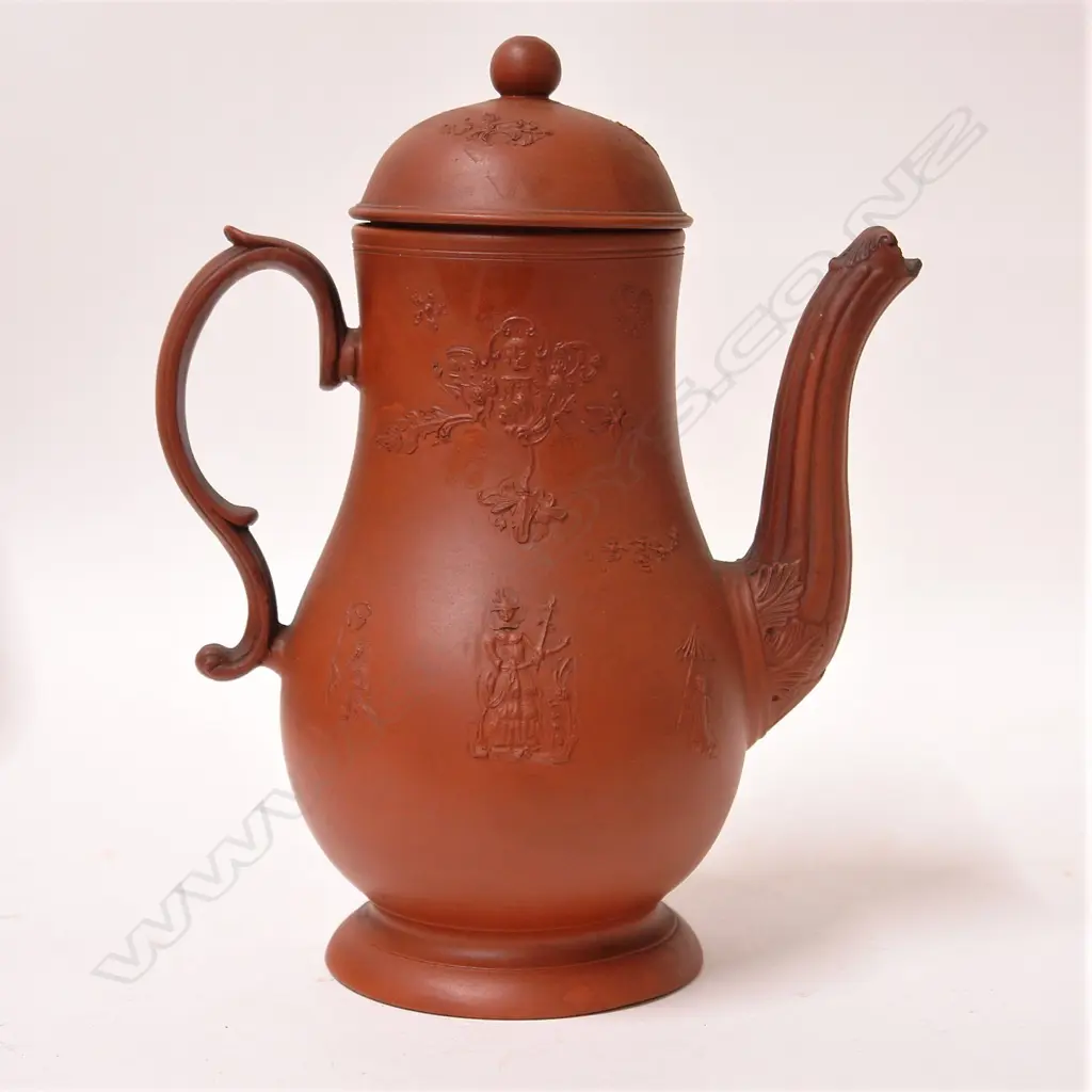 An 18thC early George III redware lidded coffee pot Image 1++
