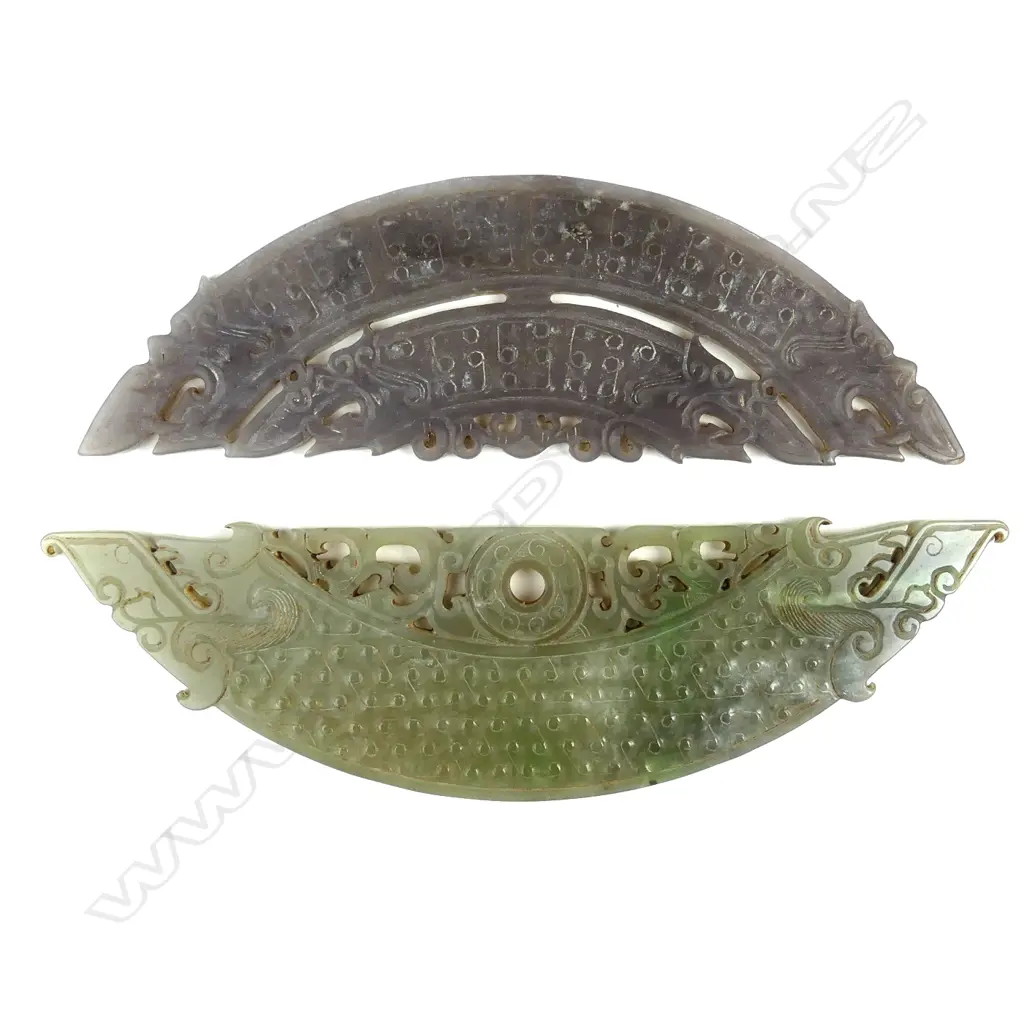 Two Chinese jade archaic style crescents Image 1++