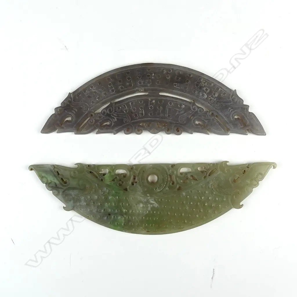 Two Chinese jade archaic style crescents Image 1++