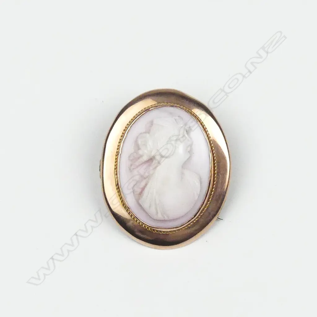 An early 20thC 9ct. rose gold framed cameo brooch Image 1++