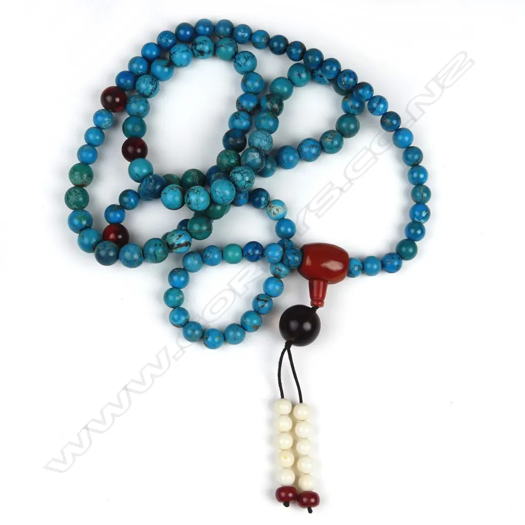 A long turquoise mala bead necklace Image 1++