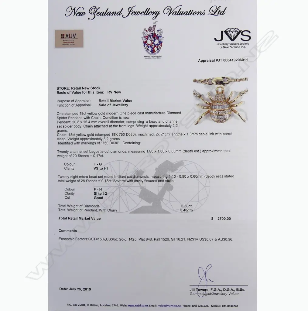 An 18ct. yellow gold and diamond spider pendant necklace Image 1++