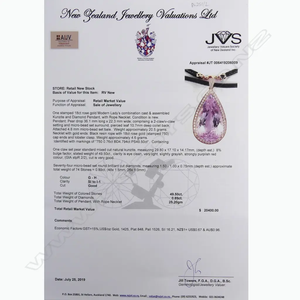 An impressive 18ct. rose gold large Kunzite and diamond pendant Image 1++
