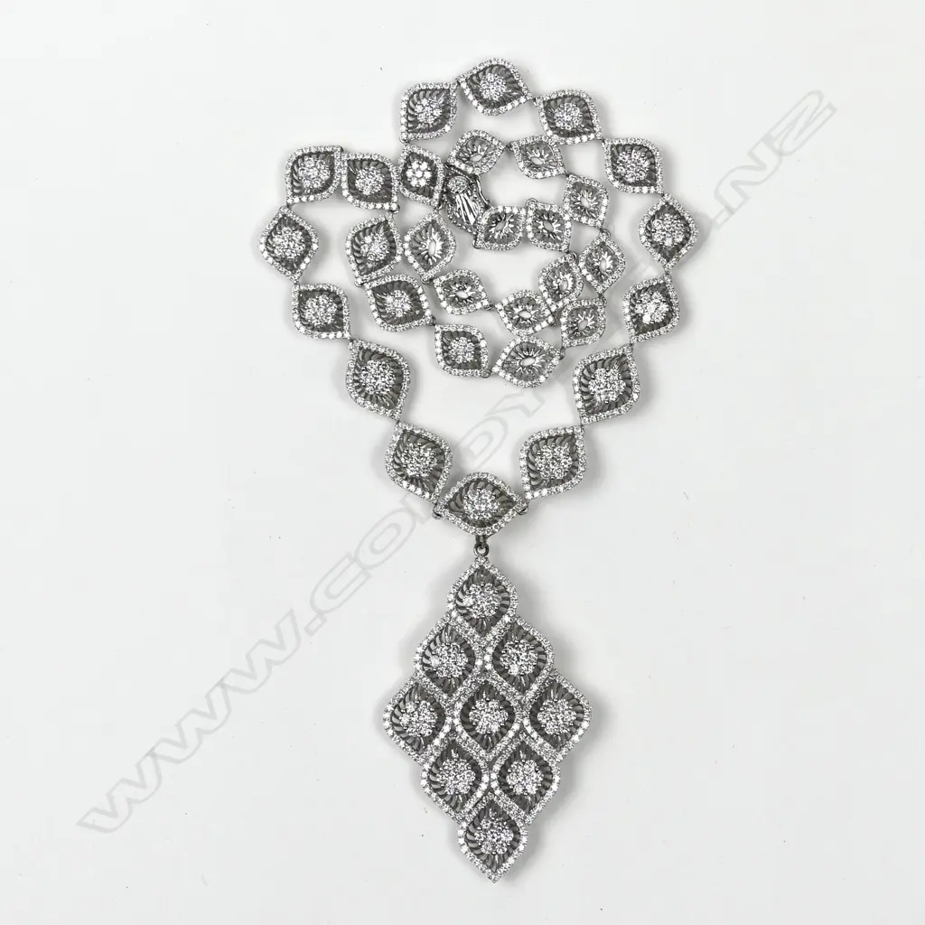 An impressive 18ct. gold white gold and multi-diamond pendant necklace Image 1++