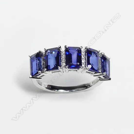 A 14ct white gold sapphire and diamond ring