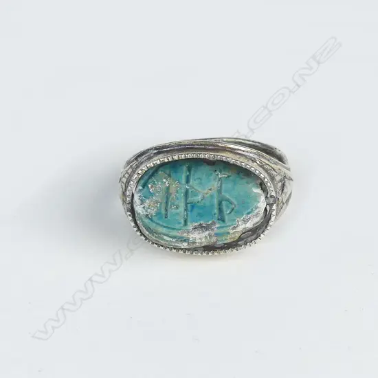 An old silver mounted scarab beetle ring