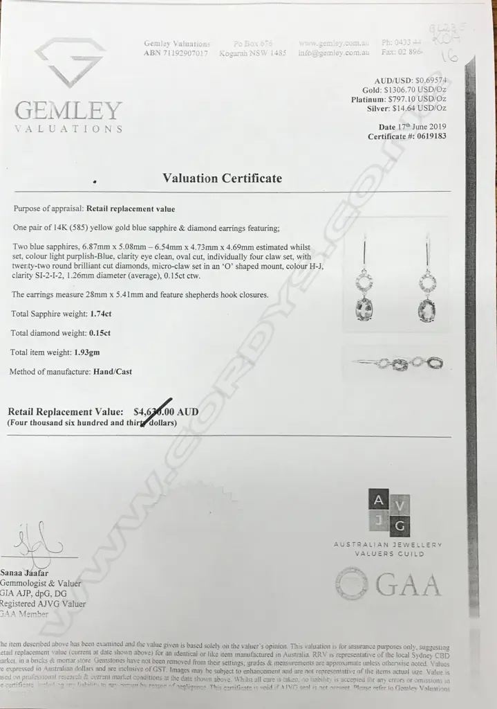 A pair of 14ct gold sapphire and diamond earrings Image 1++