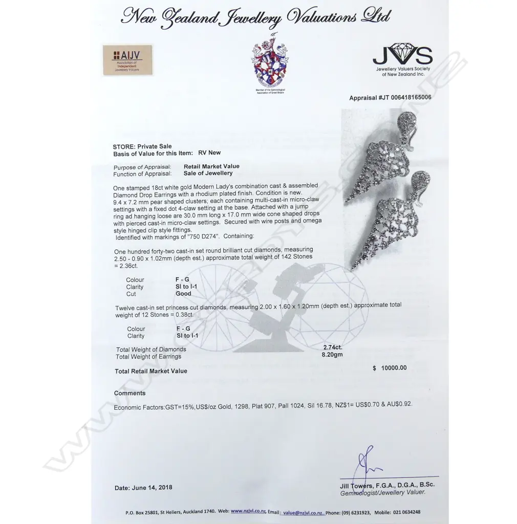 A pair of 18ct. white gold multi-diamond set leaf form drop earrings Image 1++