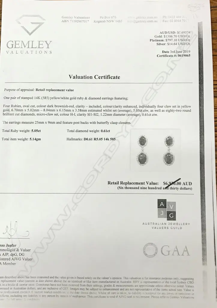 A pair of 14ct gold ruby and diamond drop earrings Image 1++