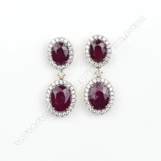 A pair of 14ct gold ruby and diamond drop earrings