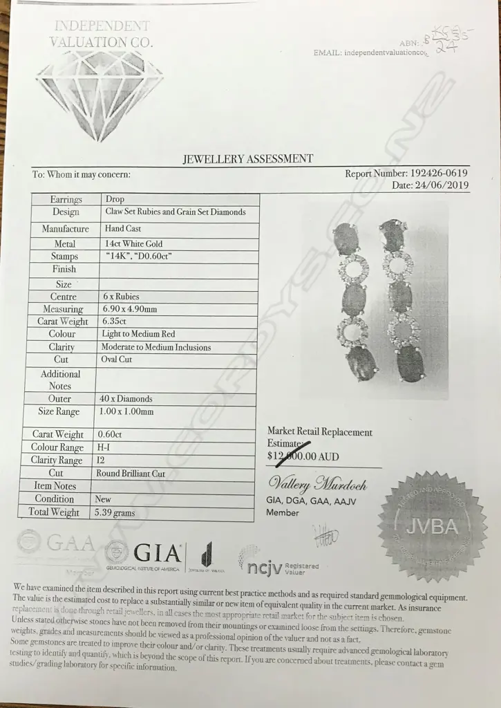 A pair of 14ct white gold ruby and diamond drop earrings Image 1++