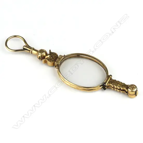 A 19thC 15ct. yellow gold folding lorgnette