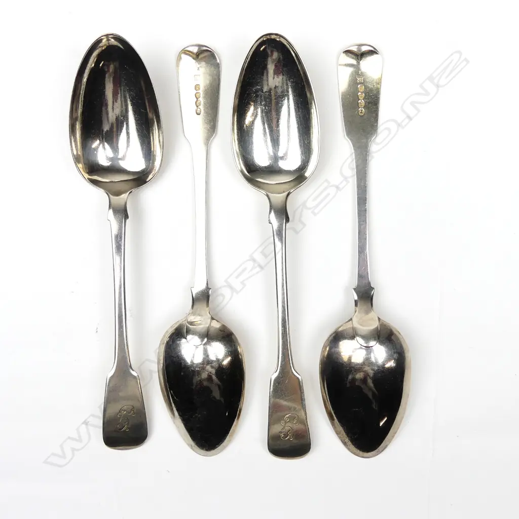 A set of four George IV silver fiddle pattern tablespoons Image 1++