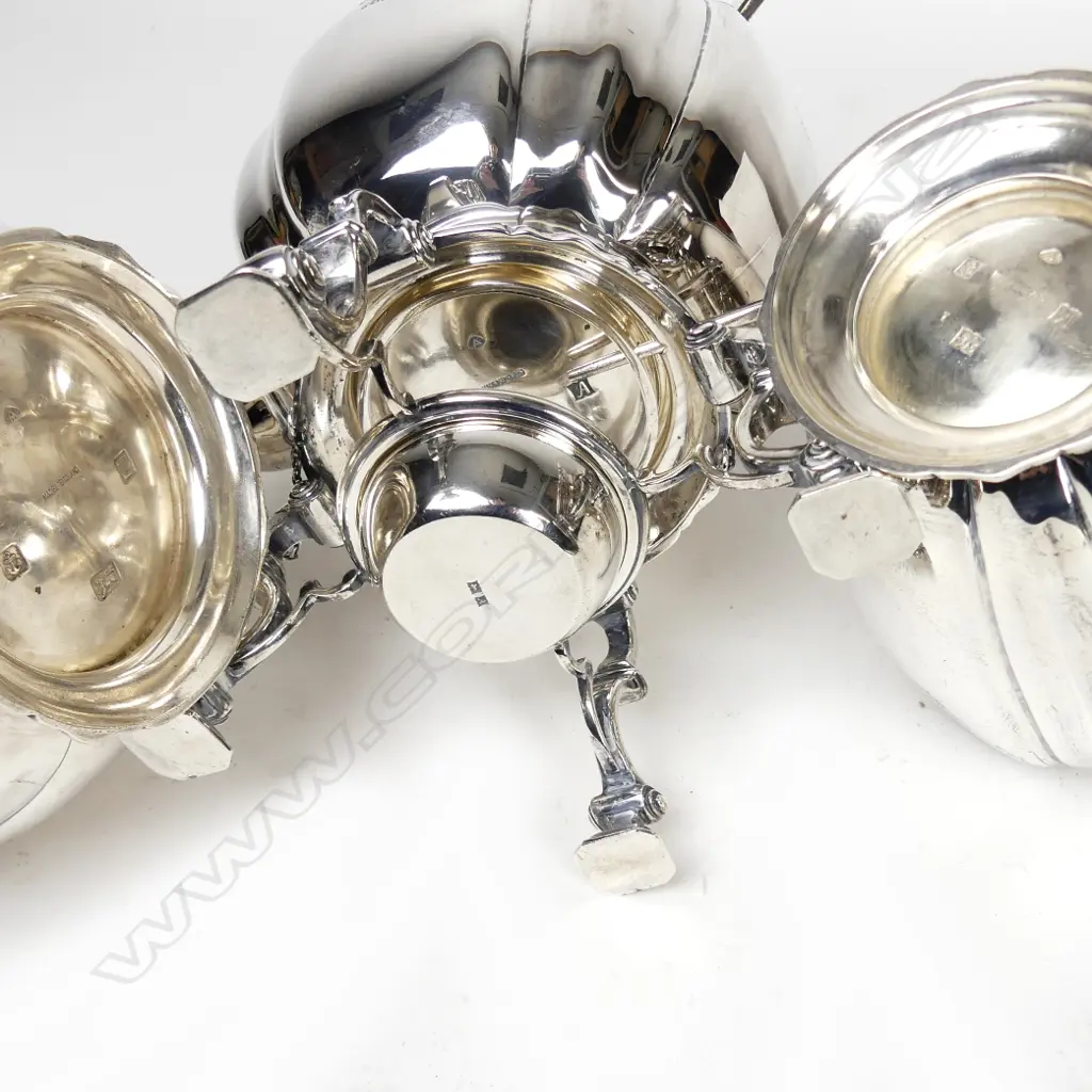 A sterling silver six piece tea set on tray Image 1++