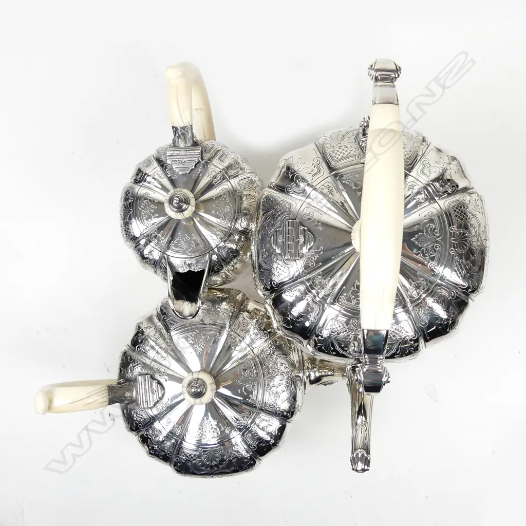 A sterling silver six piece tea set on tray Image 1++
