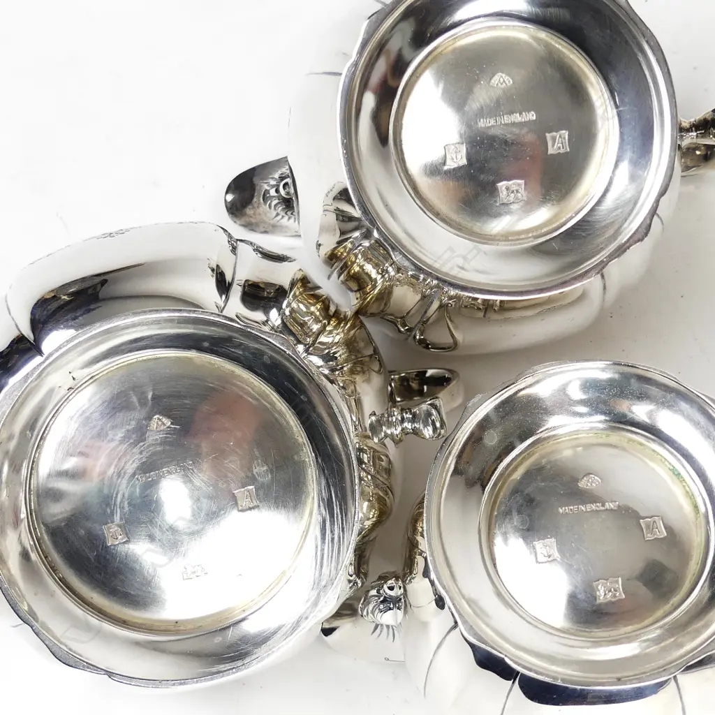 A sterling silver six piece tea set on tray Image 1++