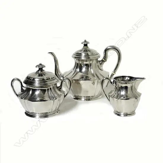 A Continental .830 silver three piece tea set