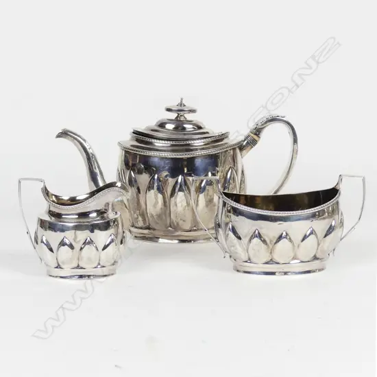 A George III silver three piece tea set