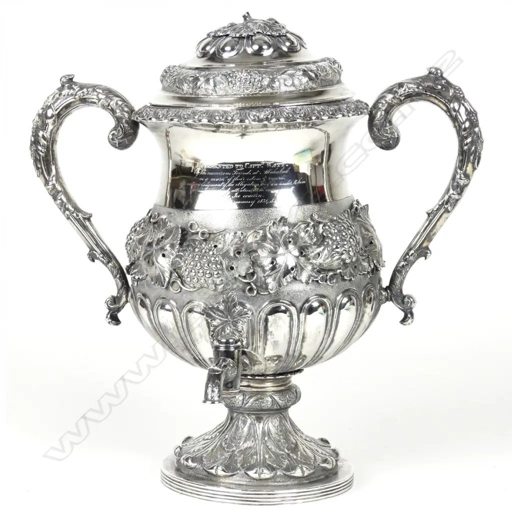 A19thC Indian Colonial silver presentation wine urn and cover Image 1++