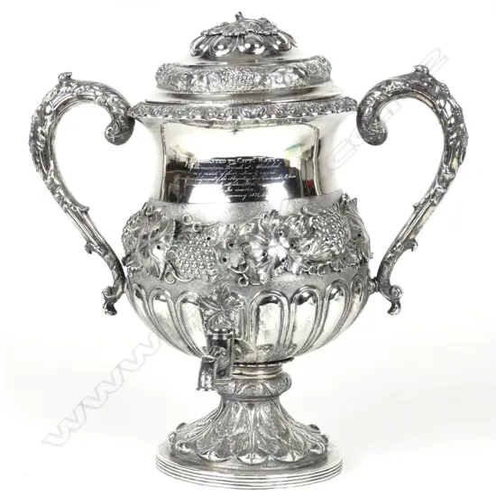 A19thC Indian Colonial silver presentation wine urn and cover