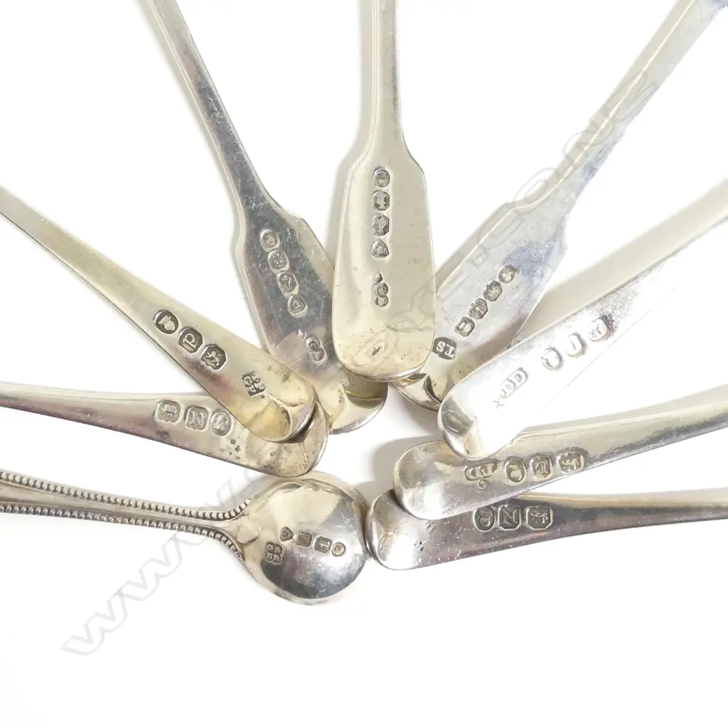 Nine various early and mid-19thC silver condiment spoons Image 1++