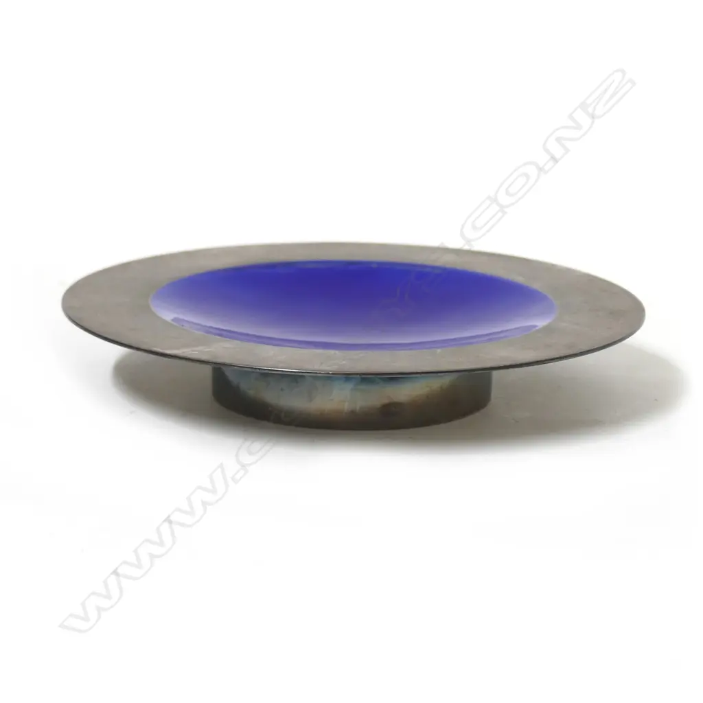 A Georg Jensen silver dish with blue enamel lining Image 1++