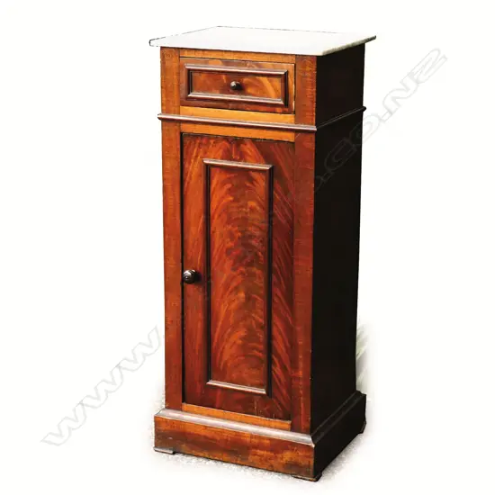 A Victorian mahogany marble top bedside cabinet