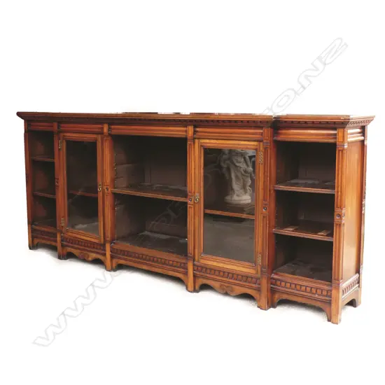 An impressive low mahogany bookcase