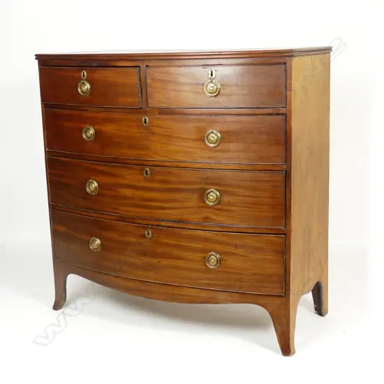 A Georgian mahogany five drawer bowfront chest