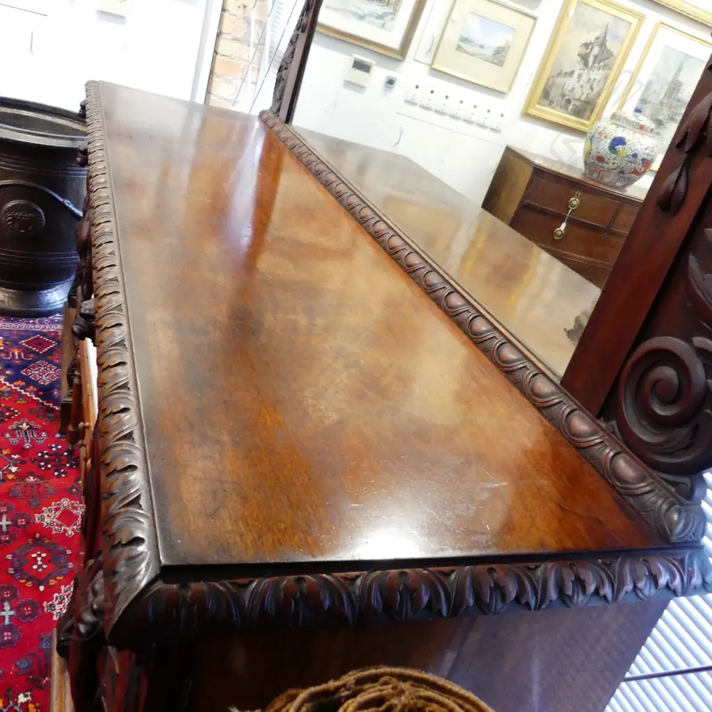 A Victorian mahogany double pedestal mirror back sideboard Image 1++