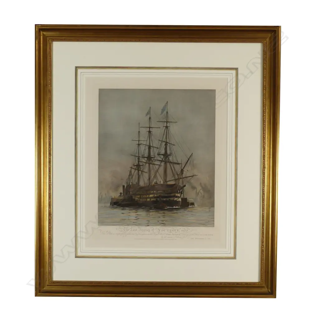 A pair of hand coloured engravings 'The First and Last Journey of HMS Victory' Image 1++