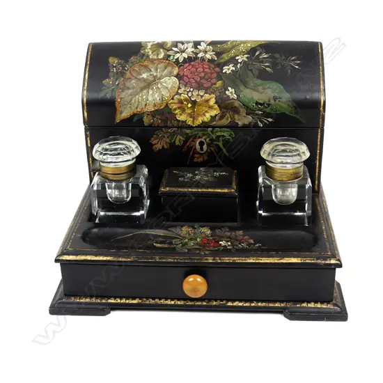 A Victorian paper maché standish