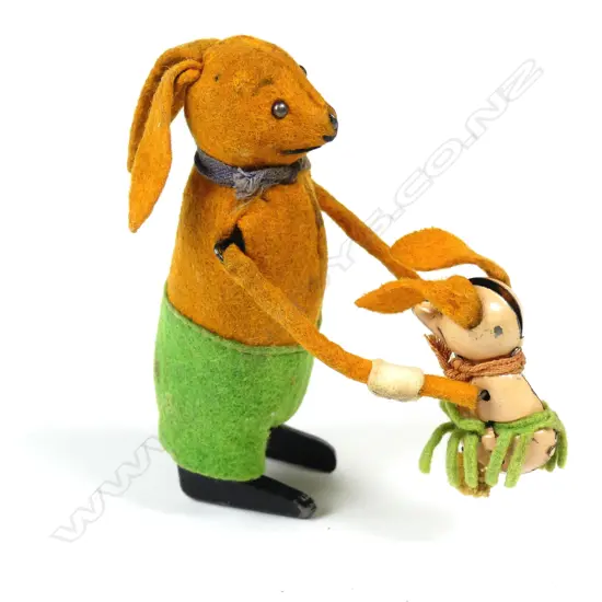 Rare 1930s Schuco wind-up rabbit and baby