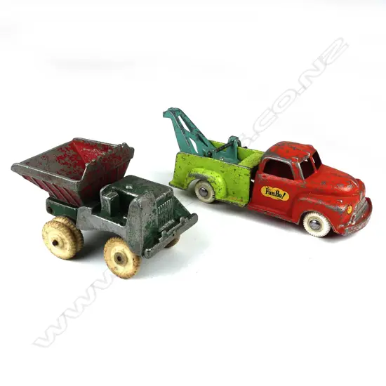 A vintage Fun-Ho dump truck and breakdown truck