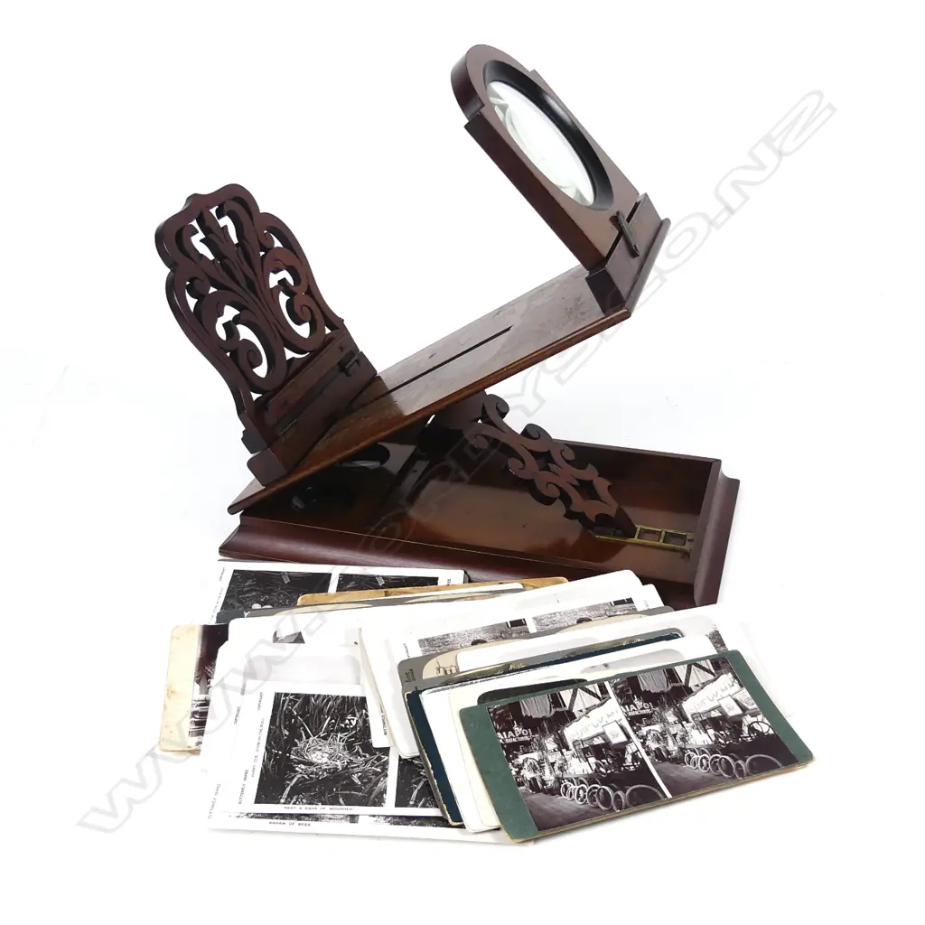 A walnut tabletop stereoscope viewer Image 1++