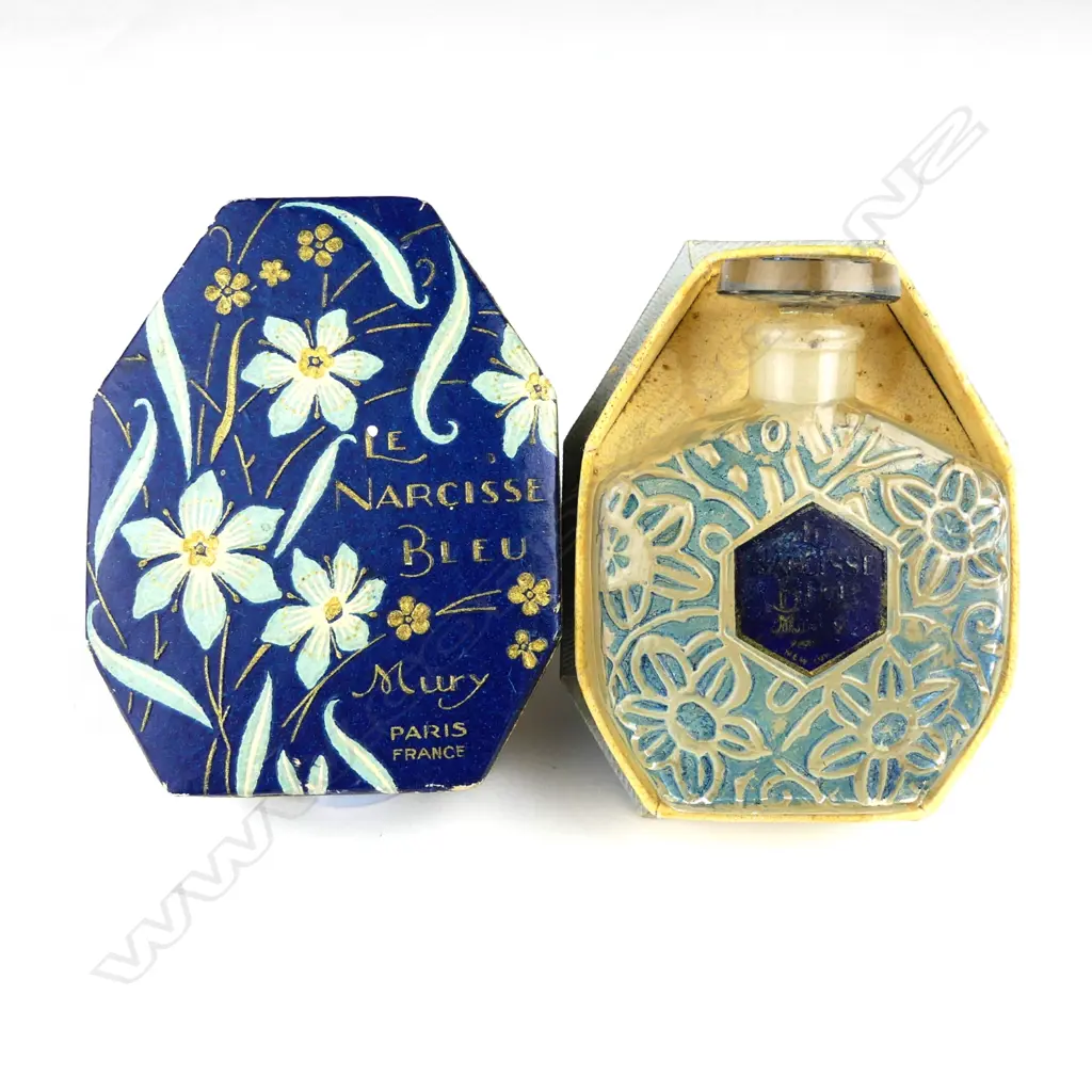 An Art Deco Mury of France opalescent glass scent bottle in original box Image 1++