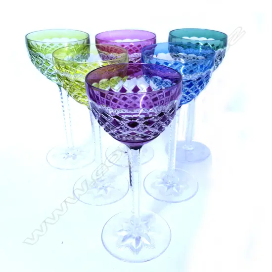 Six Bohemian crystal wine glasses