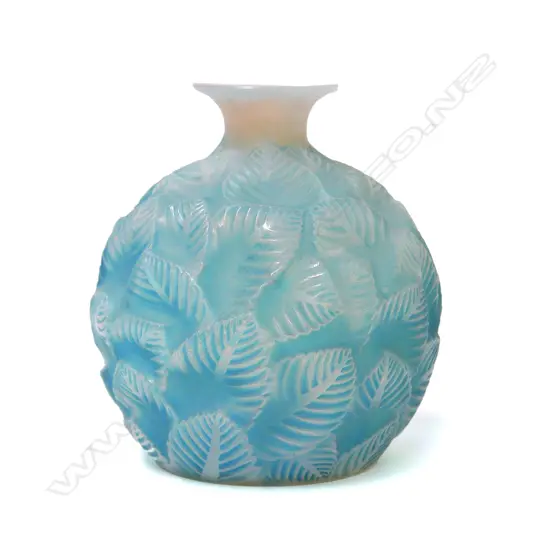 A René Lalique opalescent blue stained 'Ormeaux' vase