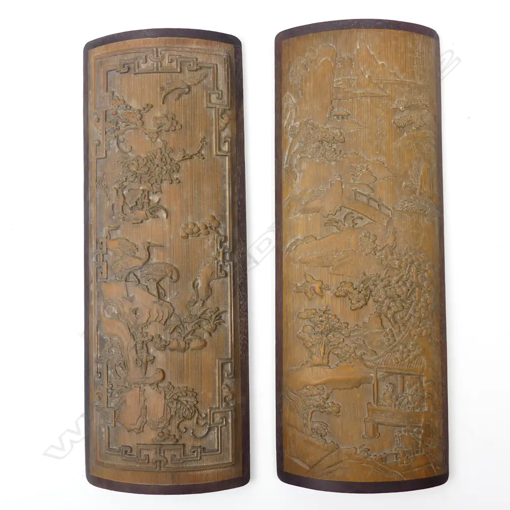 Two Chinese etched bamboo panels Image 1++
