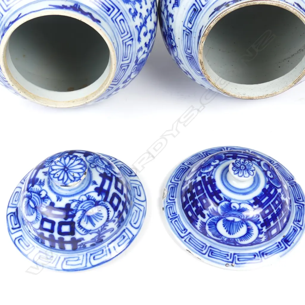 A pair of large Chinese blue and white jars and covers Image 1++