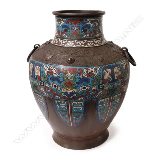 A large 19thC Japanese bronze and champlevé enamel vase
