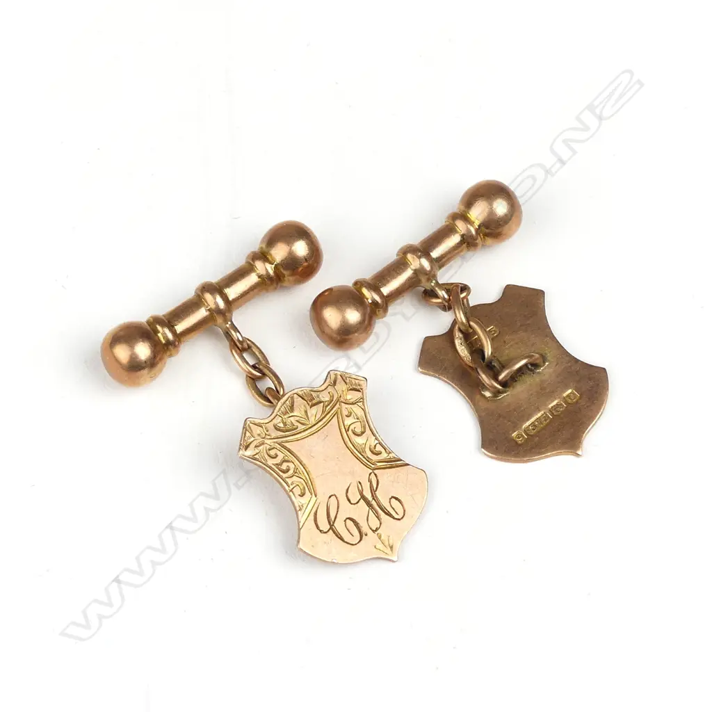 A pair of early 20thC 9ct. rose gold gent's cufflinks Image 1++