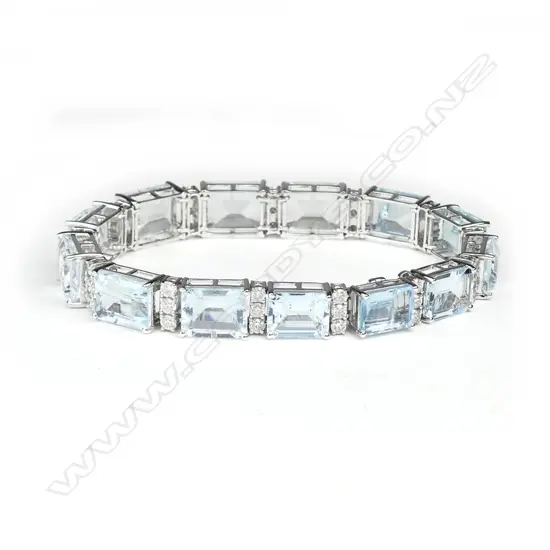 A 14ct white gold aquamarine and diamond bracelet