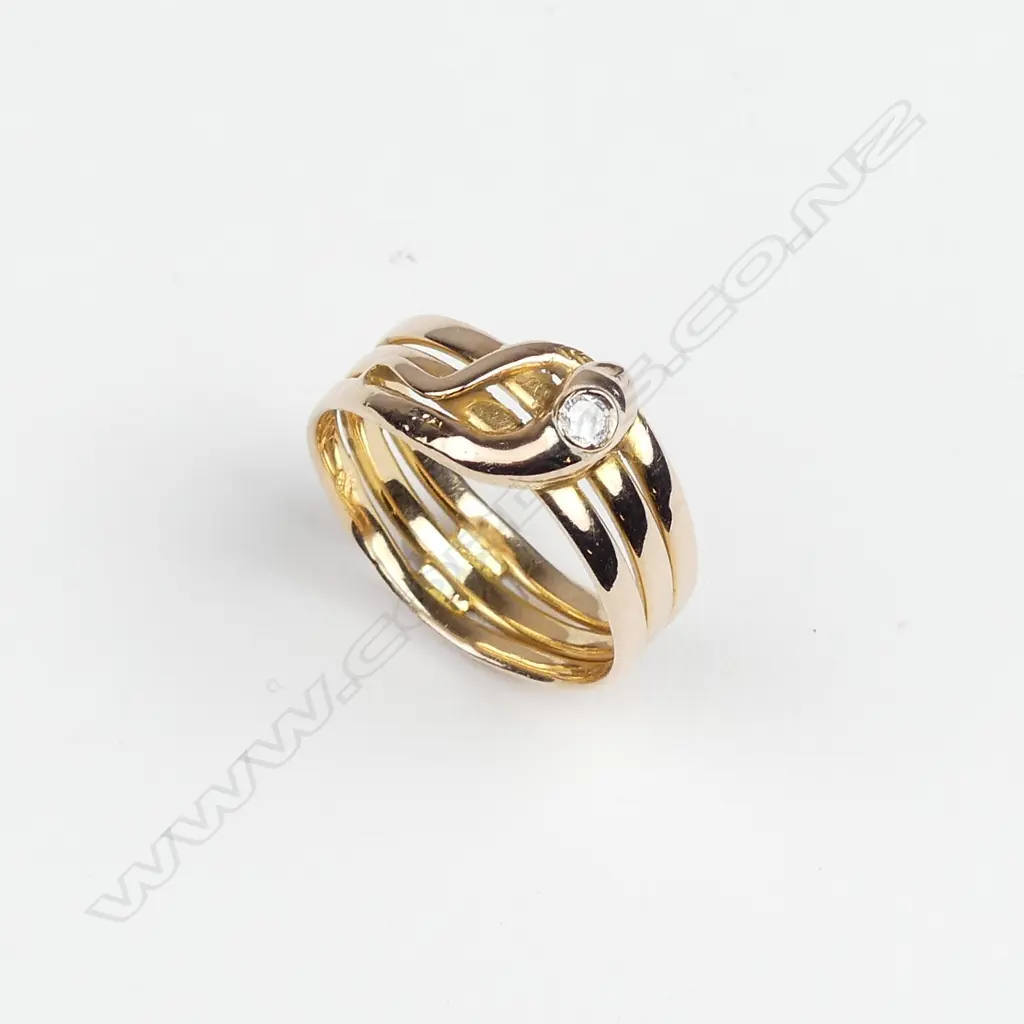 A c.1900 18ct. yellow gold diamond set snake ring Image 1++