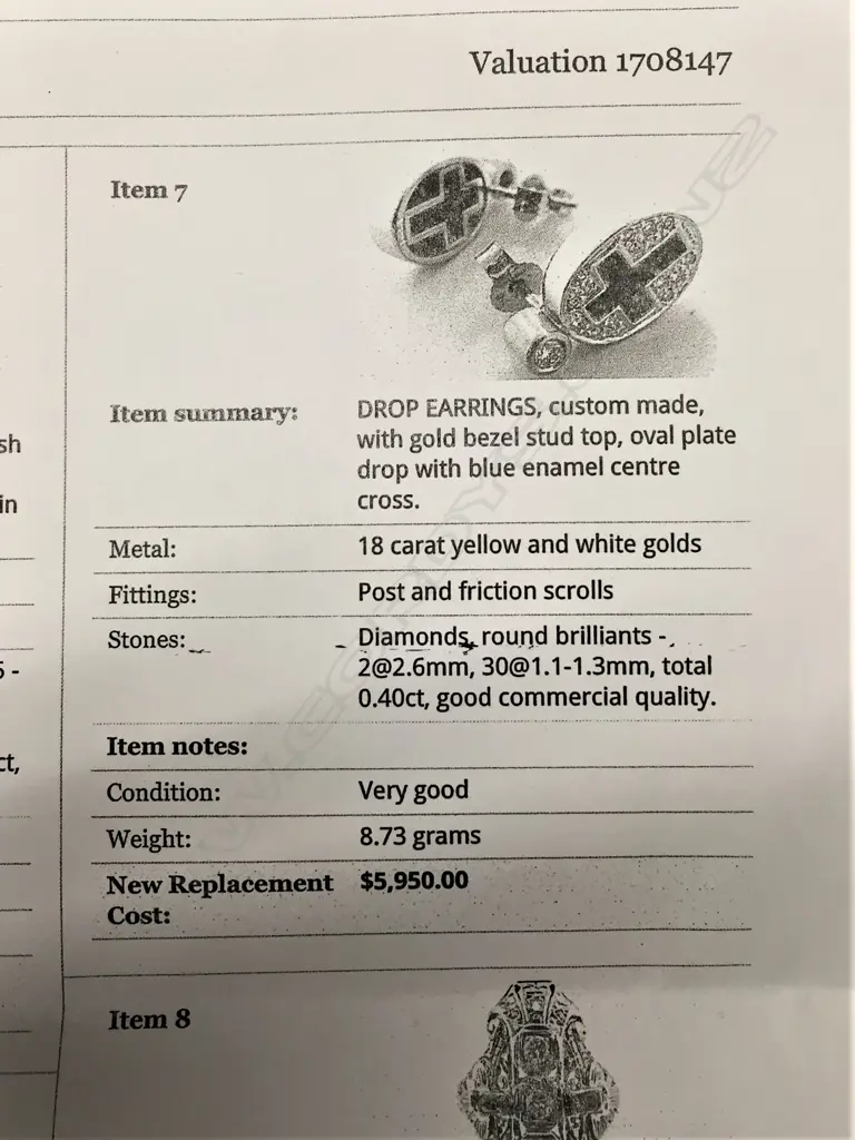 A pair of modern 18ct. yellow and white gold diamond and enamel earrings Image 1++