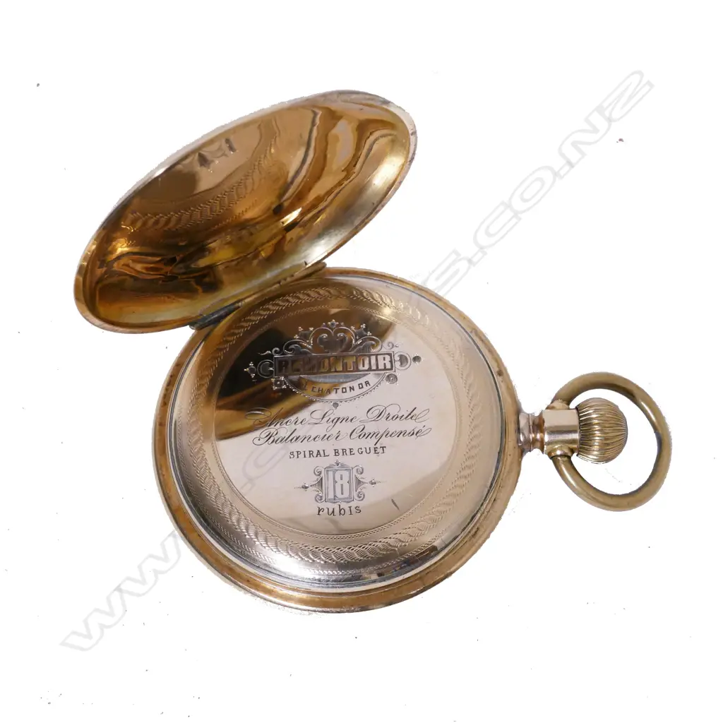 A 14K gold cased French hunter pocket watch Image 1++
