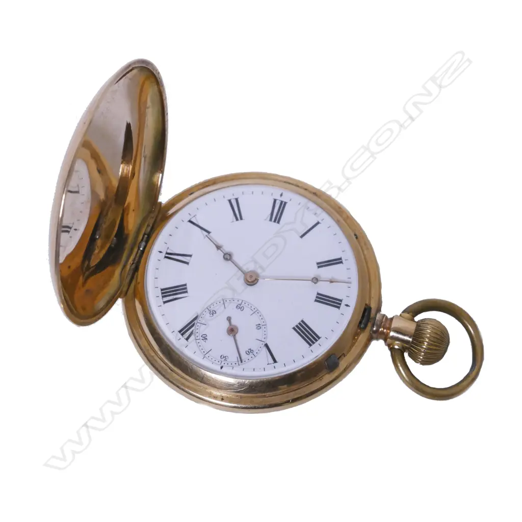 A 14K gold cased French hunter pocket watch Image 1++